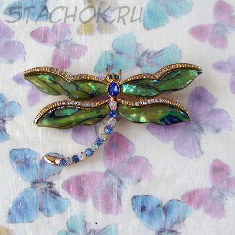 Брошь "Стрекоза" под золото, эмаль, стразы