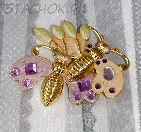 Брошь "Пчелки" под золотую чеканку, эмаль, стразы