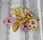Брошь "Пчелки" под золотую чеканку, эмаль, стразы