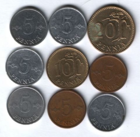 Набор монет Финляндия 1971-1984 г. 9 шт.