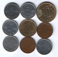 Набор монет Финляндия 1971-1984 г. 9 шт.