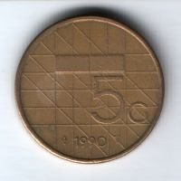 5 гульденов 1990 г. Нидерланды
