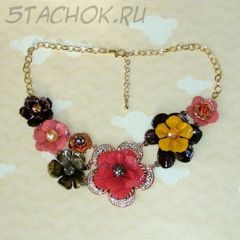 Колье "Летнее" под медь, золото, эмаль, стразы