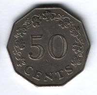 50 центов 1972 г. Мальта, XF
