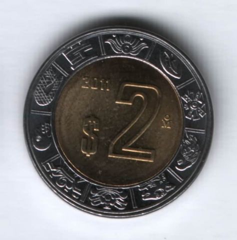 2 песо 2011 г. Мексика, UNC