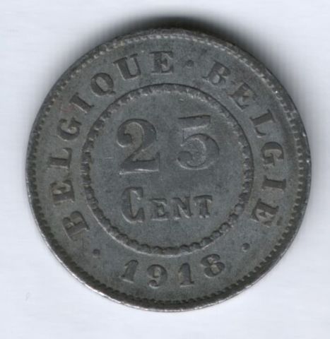 25 сантимов 1918 г.  редкий год Бельгия. Германская оккупация