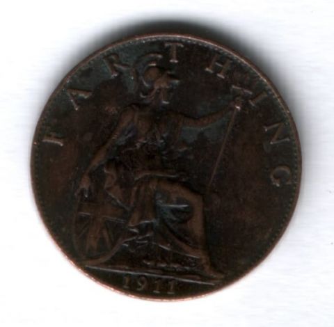 1 фартинг 1911 г. Великобритания