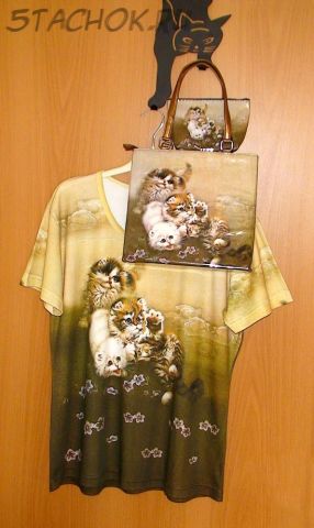 ТРИО КОФТОЧКА, СУМОЧКА И КОСМЕТИЧКА «КОШЕЧКИ В ЯПОНСКОМ СТИЛЕ» РАЗМЕР XXL (BUTLER & WILSON ВЕЛИКОБРИТАНИЯ)