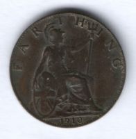 1 фартинг 1910 г. Великобритания