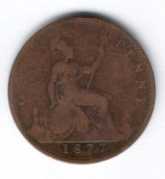 1 пенни 1877 г. Великобритания