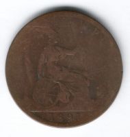 1 пенни 1891 г. Великобритания