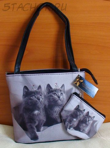 Сумочка и кошелечек для девочки "Котята с коронами"