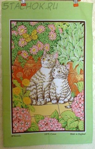 Коллекционное полотенце-панно "Две кошечки с цветами"