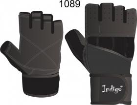Перчатки тяжелоатлетические INDIGO SB-16-1089  (кожа, спандекс, неопрен)