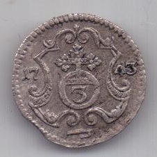 3 пфеннига 1743 г. AUNC Литва. Польша. Саксония