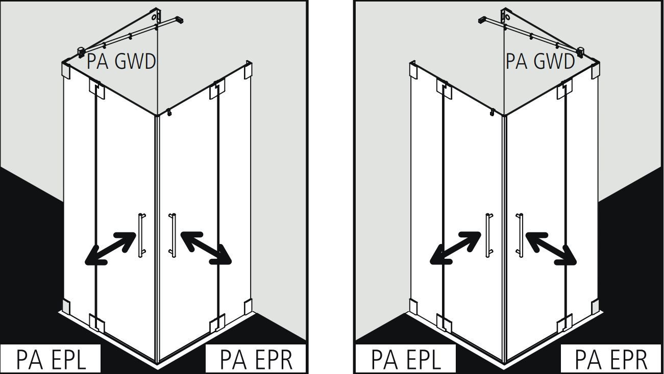 Душевая кабина Kermi Pasa в угол или пристенная PA EPR/L схема 2