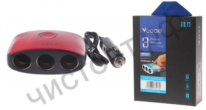 Разветвитель прикуривателя VEECLE KY-538 (3 выхода +2*USB) провод