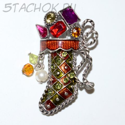 Брошь "Новогодний сапожок с подарками" (KC США)
