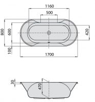Отдельностоящая ванна Hoesch SPECTRA  арт: 6464 / 6480 170x80 схема 1