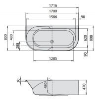 Ванна встраиваемая Hoesch SPECTRA арт: 3663/3664 170x80 схема 1