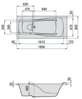 Ванна прямоугольная Hoesch MODULA  арт: 6622 180x80 слив слева схема 2