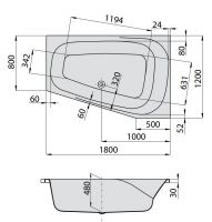 Ванна Hoesch SPECTRA 180x120 3667 Правостороннее исполнение схема 2