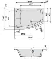 Ванна с левым и правым разворотом Hoesch LARGO 3694 / 3693 180x130 схема 1