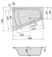 Ванна Hoesch LARGO 180x140 3705 Левостороннее исполнение схема 2