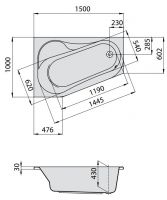 Ванна Hoesch PARANA 150x100 5564 / 5565 Левостороннее исполнение схема 1