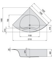 Акриловая ванна Hoesch SQUADRA 150x150 6090 / 6138 / 6139 схема 2