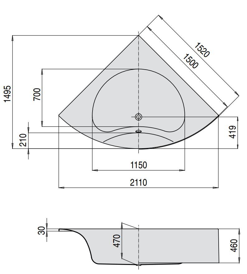 Акриловая ванна Hoesch SQUADRA 150x150 6090 / 6138 / 6139 схема 2