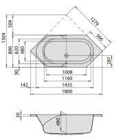 Шестиугольная ванна Hoesch SPECTRA  арт: 3656 180x80 схема 1