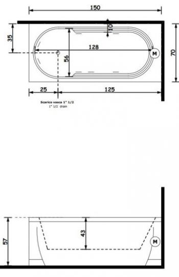 Гидромассажная ванна с экраном Gruppo Treesse Cristina 150x70 V633 схема 2 Гидромассажная ванна с экраном Gruppo Treesse Cristina 150x70 V633 схема 2