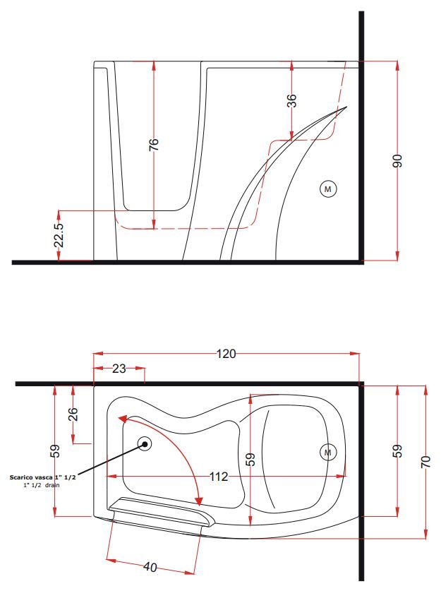 Комбинированная ванна Gruppo Treesse Gen-y 120x70 V341 схема 2