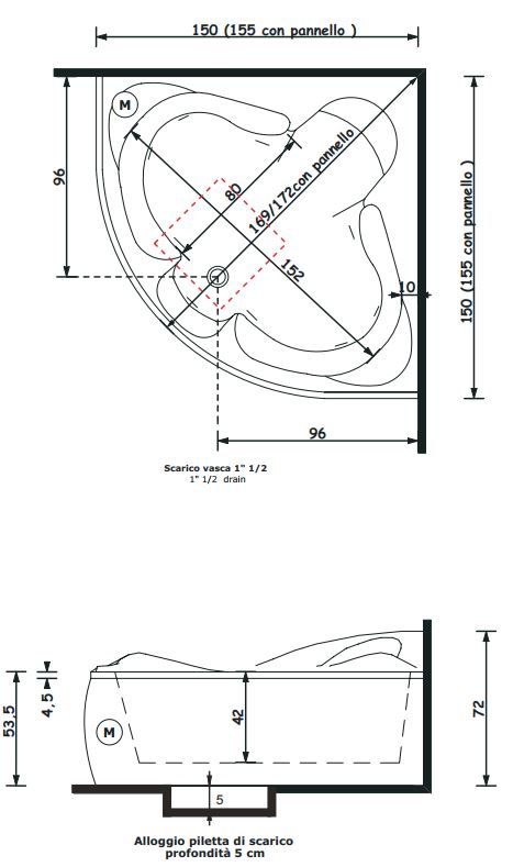 Гидромассажная ванна Gruppo Treesse Haiti 155x155 V745 схема 2