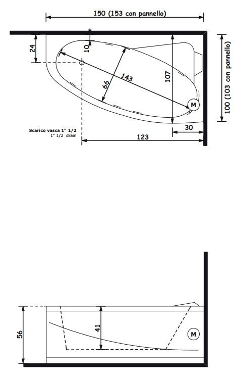 Гидромассажная ванна Gruppo Treesse Syria 153x103 V655 схема 2