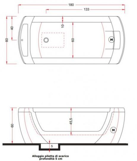 Стеклянная ванна с гидромассажем Gruppo Treesse Vision V137 / V138 180х80 ФОТО