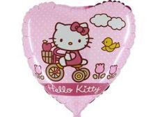 Шар гелиевый сердце HELLO KITTY НА ВЕЛОСИПЕДЕ