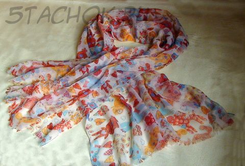 Шарф-шаль "Мультяшные котики" розового цвета