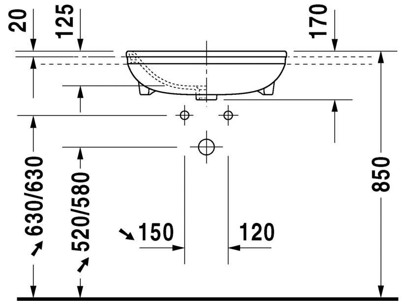 Раковина Duravit DuraStyle полувстраиваемая 55х45,5 037555 ФОТО