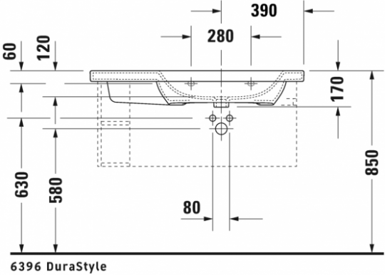 Раковина Duravit DuraStyle асимметричная 100х48 232610 схема 2