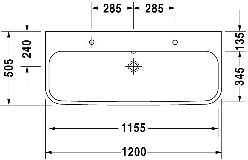 Раковина Duravit Happy D.2 двойная 120х50,5 231812 схема 1