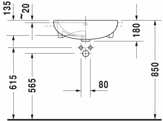 Раковина Duravit ME by Starck полувстраиваемая 55х45,5 037855 схема 2