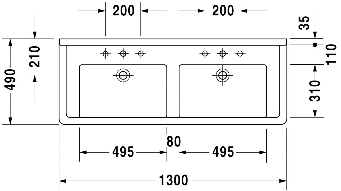 Раковина Duravit Starck 3 Двойная 130х48,5 033213 схема 1