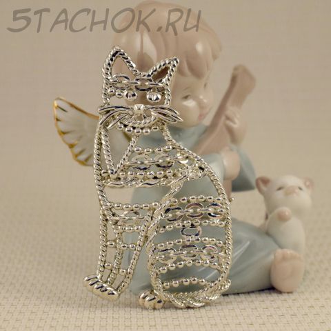 Брошь "Ажурная кошка" цвет серебра (Danecraft США)