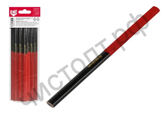 Карандаш строительный, двуцветный, красный/синий, 175 мм 10 штук,  Smartbuy One Tools
