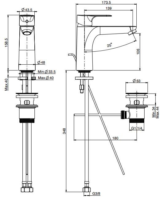 Fima carlo frattini Serie 22 смеситель для раковины F3831L схема 1