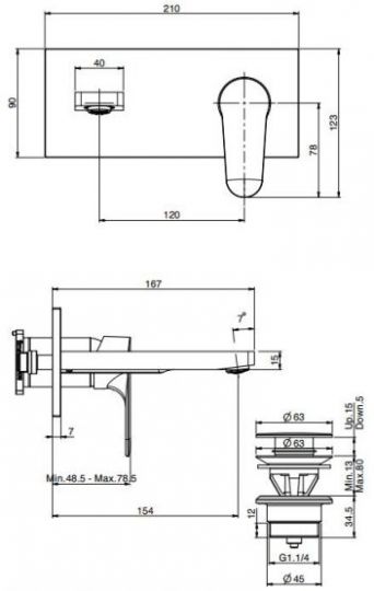 Fima carlo frattini Serie 22 смеситель для раковины F3830X5 схема 1