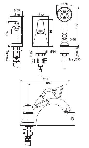 Смеситель на борт ванны Fima carlo frattini Lamp/Bell F3374 схема 1