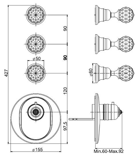 Fima carlo frattini Fimatherm смеситель для ванны/душа F5113X3C схема 1